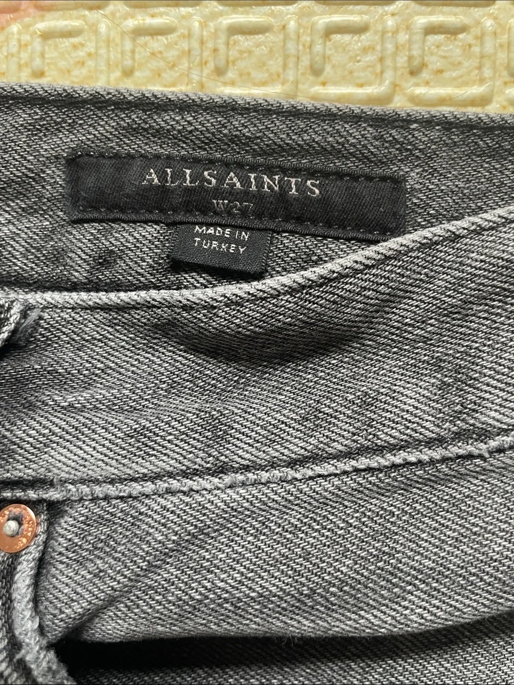 High-Rise Black Denim Frayed Hem Women’s Shorts- All Saints - Picture 3 of 3